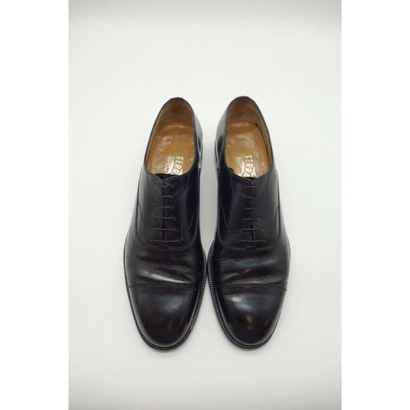 Salvatore Ferragamo Black Leather Cap Toe Lace Up Oxfords Shoes Men\'s 8.5 D main image 8